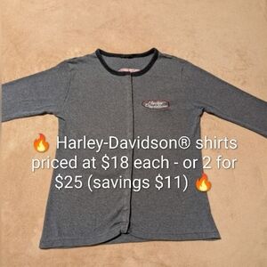 Authentic Vintage Harley-Davidson® Embroidered 3/4" Sleeve Tee - Full Snap Front